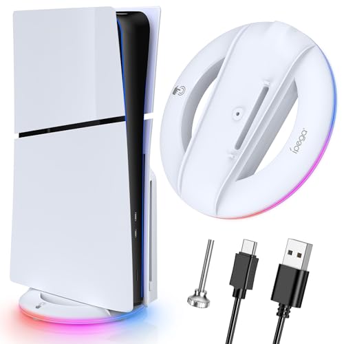 Auarte RGB LED Vertikale Ständer für PS5 Slim Zubehör mit 14 Lichtmodi, Upgraded Standfuß Halterung für Playstation 5 Slim Konsole Disc/Digital mit Schraube ＆ USB C Kabel - Nicht für PS5 Konsole von Auarte