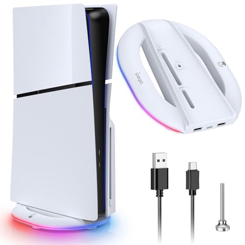 Auarte RGB Standfuß für PS5 Slim, Vertikaler PS5 Slim Ständer für Playstation 5 Slim Disc & Digital Edition Konsole, 2 USB Hub, 14 Lichteffekte von Auarte