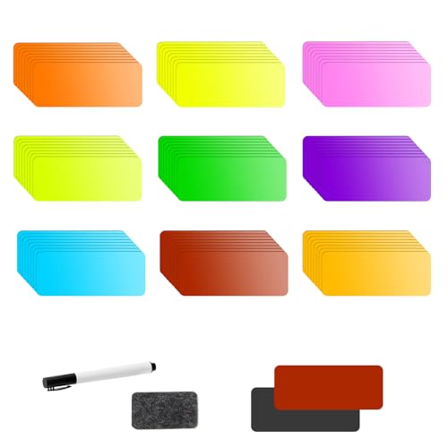 72 Stück Magnetstreifen beschreibbar, 80x30 mm Magnetschilder zum Beschriften in 9 Farben, Wiederverwendbar Magnete beschreibbar für Kanban Board Whiteboards Kühlschränke von Auauraintt