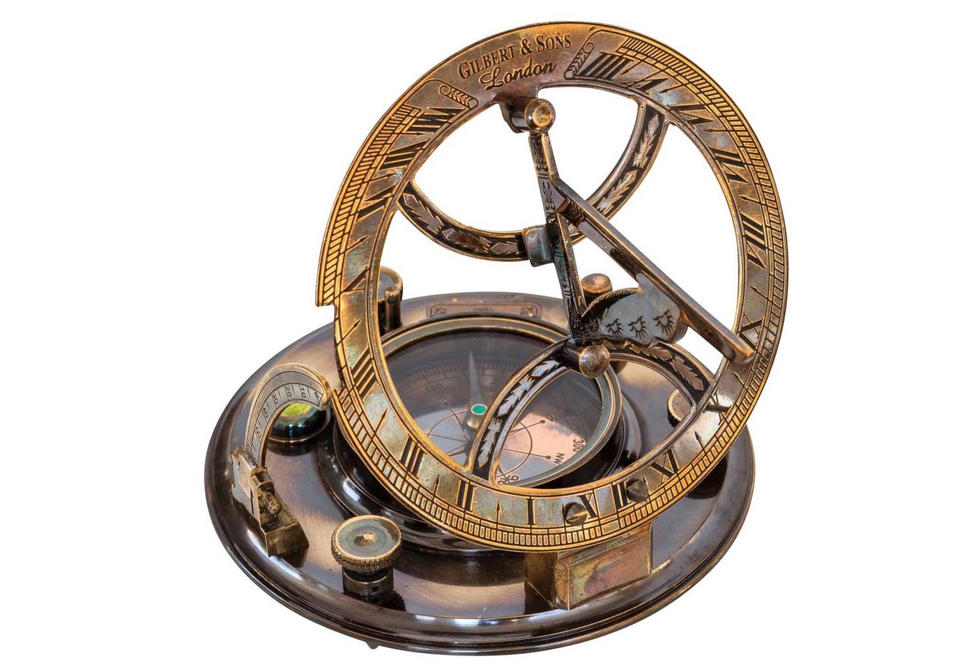 Aubaho Kompass Kompass Maritim Sonnenuhr Dekoration Messing Glas Antik-Stil Replik 13 von Aubaho