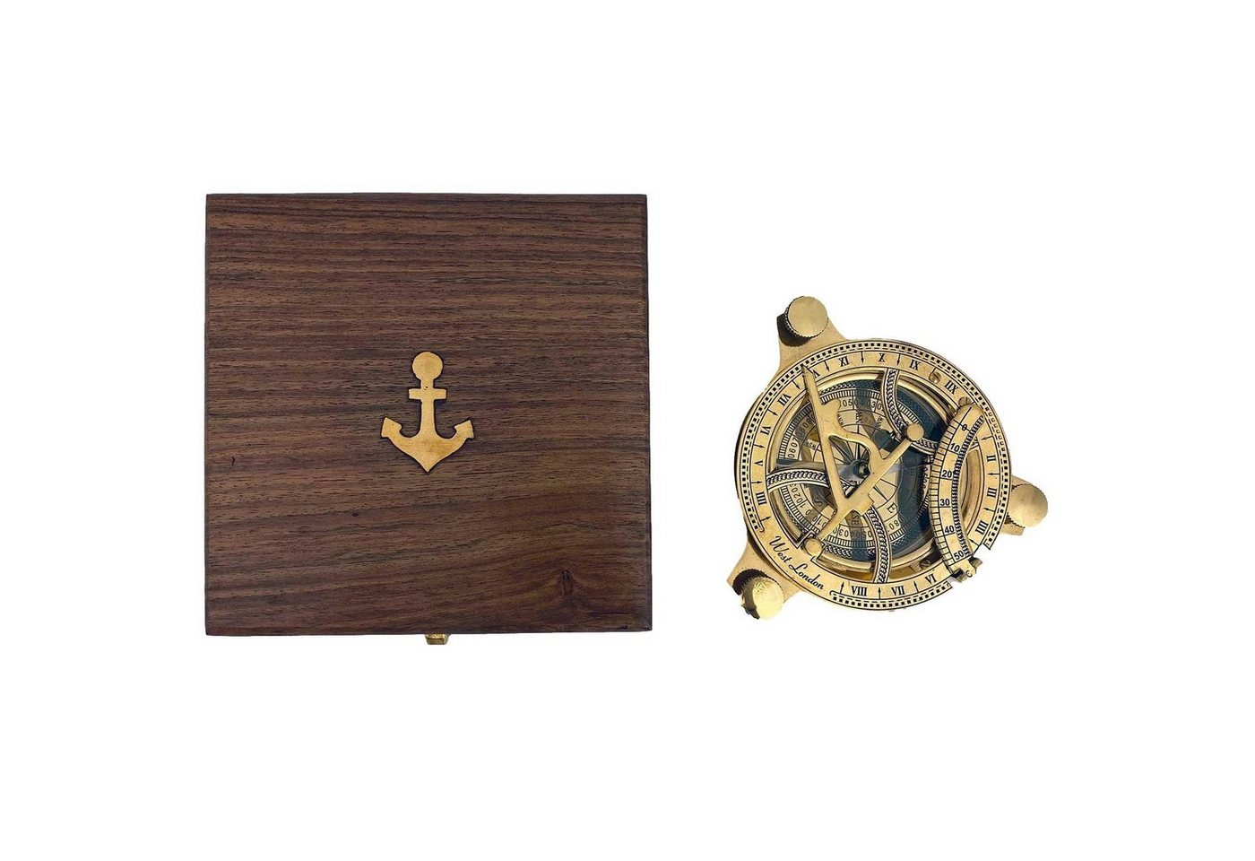 Aubaho Kompass Kompass mit Box Sonnenuhr Maritim Schiff Navigation Dekoration Messing von Aubaho
