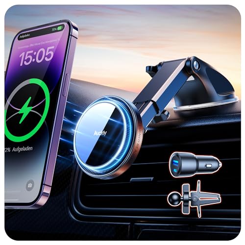Auckly 15W Magsafe Autohalterung mit Ladefunktion,【Saugnapf】 Ladegerät Auto Qi Wireless Car Charger KfZ Handyhalterung für iPhone 12/13/14/15 Pro Max Mini Plus & Samsung S23 S22 etc [A28-XP] von Auckly