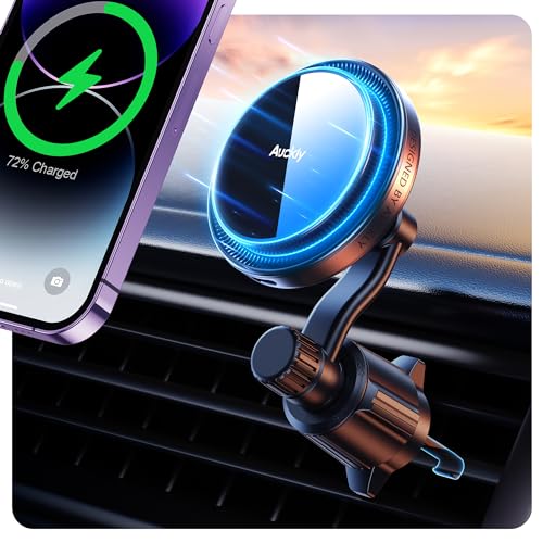 Auckly 15W für Magsafe Autohalterung mit Ladefunktion,【360° Drehbarer Haken】 Ladegerät Auto Wireless Car Charger KfZ Magnet Handyhalterung für iPhone 15 14 13 12 Pro Max Mini Plus & Samsung [A28-360] von Auckly