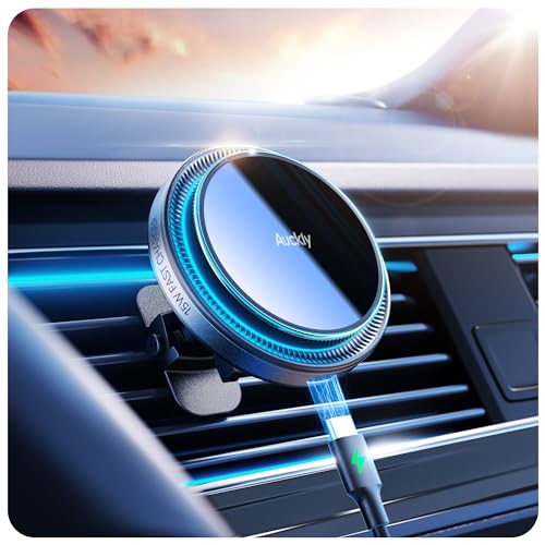 Auckly 15W für Magsafe Autohalterung mit Ladefunktion,【Qualität+】 Magsafe Ladegerät Auto Qi Wireless Car Charger KfZ Magnet Handyhalterung für iPhone 15 14 13 12 Pro Max Mini Plus & Samsung S24 [A28] von Auckly