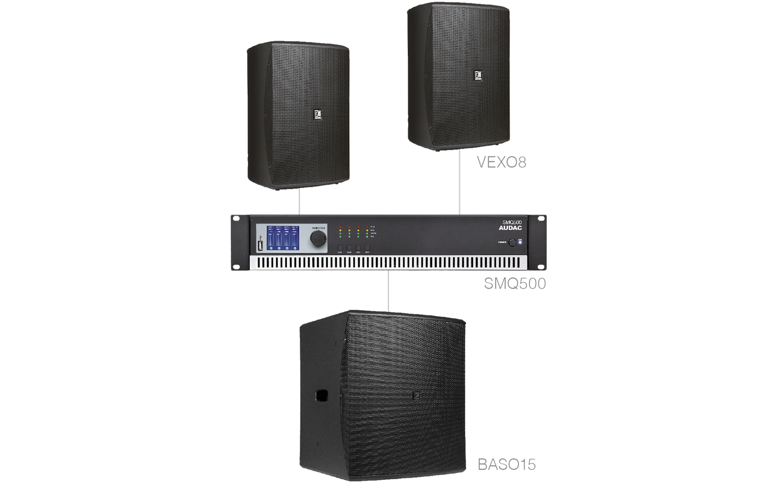 Audac FORTE 8.3 B - Mittles Vordergrund Set bestehend aus 2 x VEXO8 + BASO15 & SMQ500 - schwarz von Audac