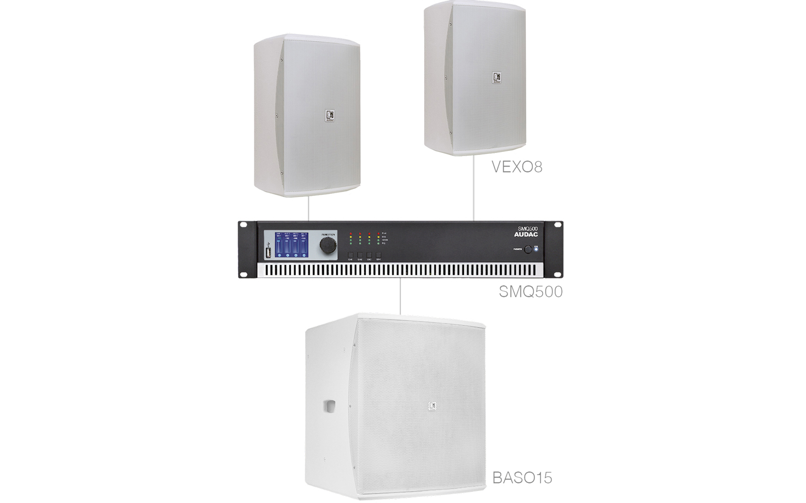 Audac FORTE 8.3 W - Mittles Vordergrund Set bestehend aus 2 x VEXO8 + BASO15 & SMQ500 - weiß von Audac