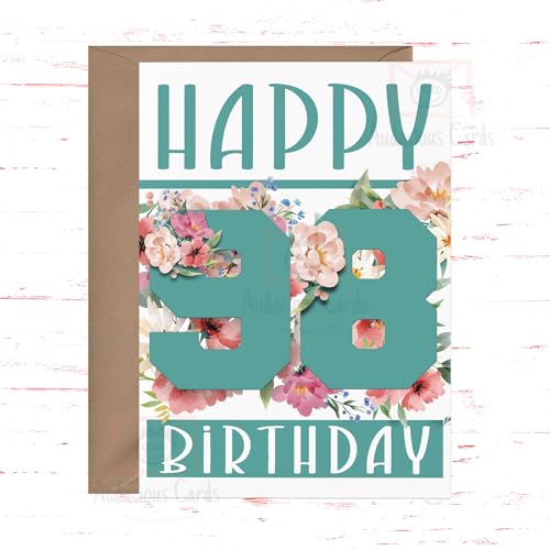 Audacious Cards Geburtstagskarte zum 98. Geburtstag für Sie, "Happy 98 Birthday", Blumengrußkarte für Frauen von Audacious Cards