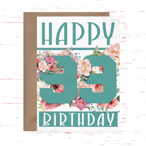Audacious Cards Geburtstagskarte zum 99. Geburtstag für sie, "Happy 99 Birthday", Blumengrußkarte für Frauen von Audacious Cards