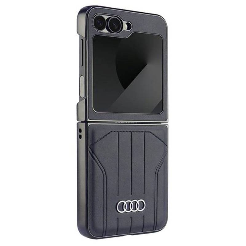 Audi Handyhülle Case Galaxy Z Flip 6 Kunstleder schwarz Logo Ringe 6,7 Zoll, Kantenschutz von Audi