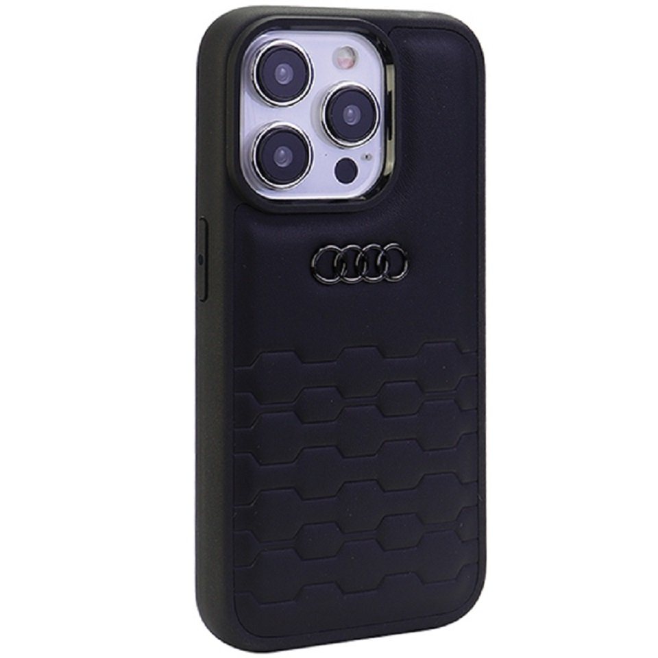 Audi Handyhülle Case iPhone 15 Pro Max Serie GT schwarz Kunstleder Logo 6,7 Zoll, Kantenschutz Audi Handyhülle Case iPhone 15 Pro Max Serie GT schwarz Kunstleder Logo 6,7 Zoll, Kantenschutz von Audi
