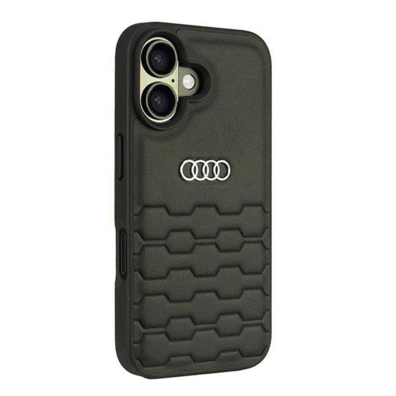 Audi Handyhülle iPhone 16 Kunstleder schwarz Logo Metall 6,1 Zoll, Kantenschutz von Audi