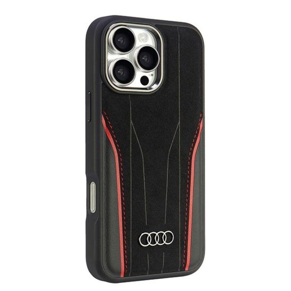 Audi Handyhülle iPhone 16 Pro Max Echtleder MagSafe schwarz rot Logo Audi Handyhülle iPhone 16 Pro Max Echtleder MagSafe schwarz rot Logo von Audi