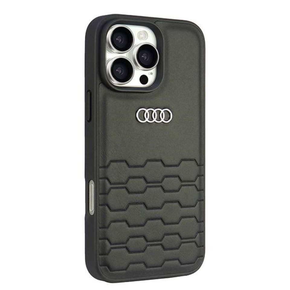 Audi Handyhülle iPhone 16 Pro Max Kunstleder schwarz Logo Metall 6,9 Zoll, Kantenschutz Audi Handyhülle iPhone 16 Pro Max Kunstleder schwarz Logo Metall 6,9 Zoll, Kantenschutz von Audi