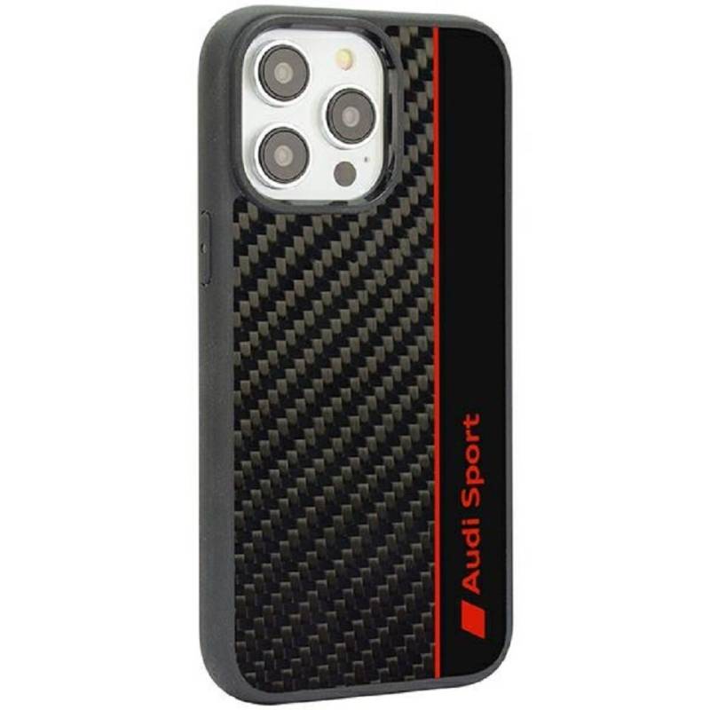 Audi Handyhülle original Case iPhone 14 Pro Carbon Optik schwarz rot 6,1 Zoll, Kantenschutz von Audi