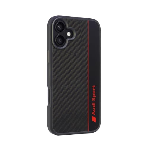 Audi Sport Handyhülle - Kompatibel mit iPhone 16 Plus - Stoßabsorbierende Hülle mit Carbon - mit präzisen Aussparungen für Kamera, Anschlüssen & Tasten - Schwarz mit roten Details Audi Sport Handyhülle - Kompatibel mit iPhone 16 Plus - Stoßabsorbierende Hülle mit Carbon - mit präzisen Aussparungen für Kamera, Anschlüssen & Tasten - Schwarz mit roten Details von Audi