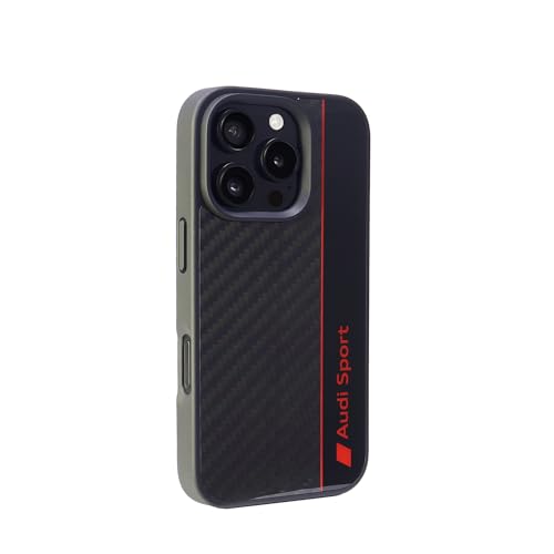 Audi Sport Handyhülle - Kompatibel mit iPhone 16 Pro - Stoßabsorbierende Hülle mit Carbon - mit präzisen Aussparungen für Kamera, Anschlüssen & Tasten - Schwarz mit roten Details Audi Sport Handyhülle - Kompatibel mit iPhone 16 Pro - Stoßabsorbierende Hülle mit Carbon - mit präzisen Aussparungen für Kamera, Anschlüssen & Tasten - Schwarz mit roten Details von Audi