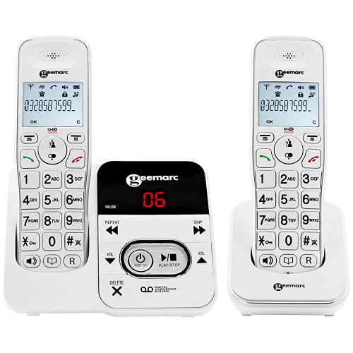 Geemarc - Amplidect 295-2 Schnurloses Duo-Telefon mit Anrufbeantworter - Einstellbarer lauter Rufton (+80dB) mit Blitzlicht | Anrufer-ID - Kompatibel mit Hörgeräten von Audilo
