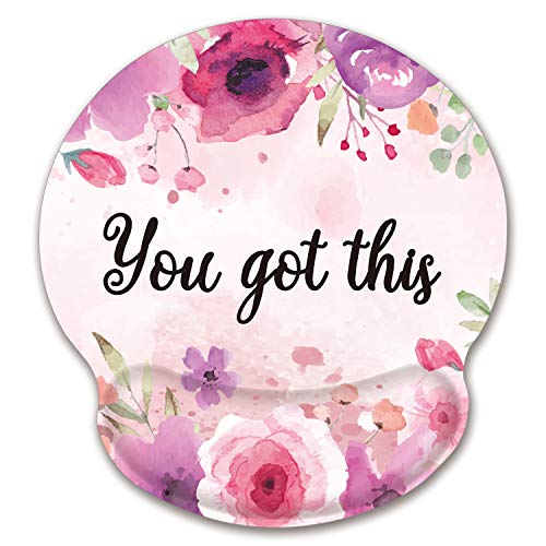 Audimi Mauspad mit Handgelenkauflage, Memory-Schaum, rosa Blumendesign, mit inspirierendem Zitat, Aquarell-Blumenmuster, bequem, Schmerzlinderung von Audimi