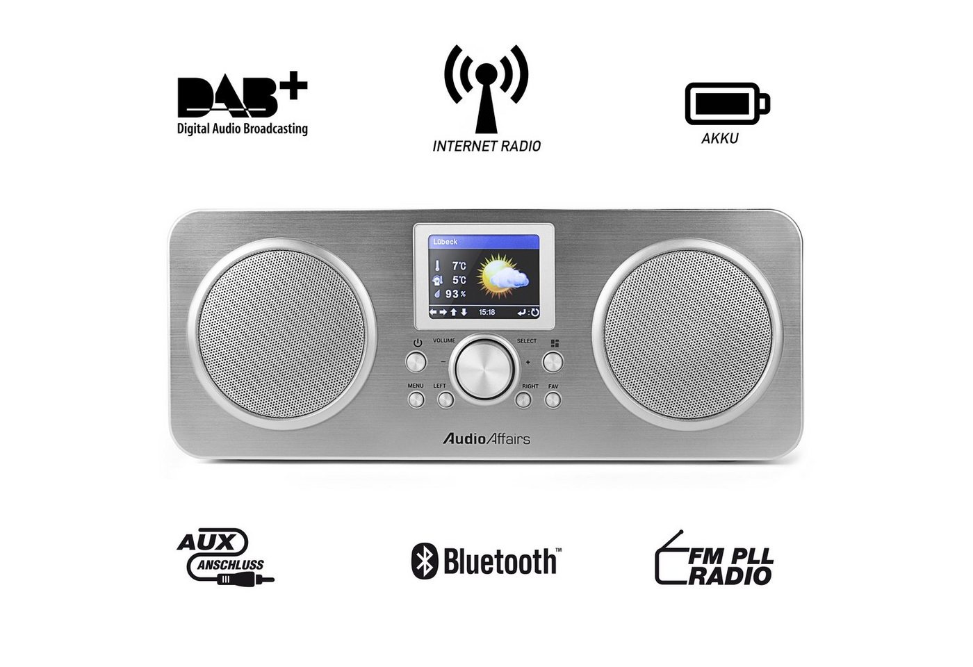 AudioAffairs IR 010 Internet-Radio (Digitalradio (DAB), UKW, Internetradio, 10,00 W, USB-Ladeanschluss mit Powerbank) von AudioAffairs