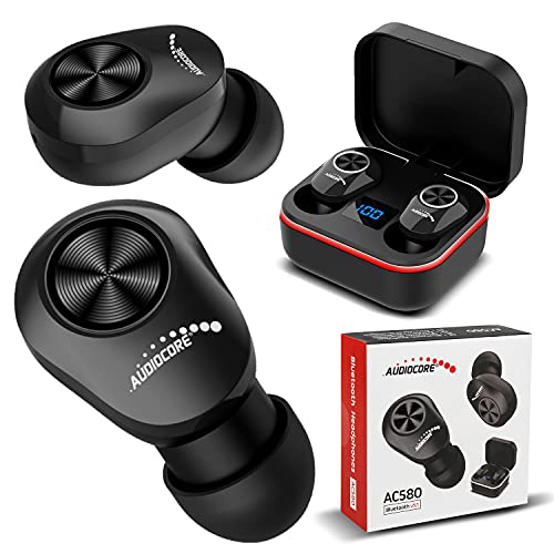 Audiocore AC580 TWS Bluetooth In-Ear-Kopfhörer mit Ladestation und Integriertem Mikrofon Touch-Technologie Kabellose Ohrhörer True Wireless Stereo BT5.1 Ladebox mit Display Schwarz von Audiocore