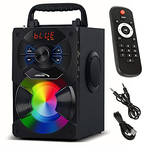 Audiocore AC730 Tragbarer Bluetooth-Lautsprecher Kabellos 11W Ausgangleistung/Radio/SD/MMC/Aux-In/USB/Beleuchtung/Fernbedienung/Mikrofonanschluss/Tragegriff/Telefonhalterung von Audiocore