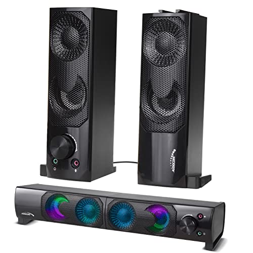 Audiocore AC955 2 in 1 2.0 PC-Lautsprecher mit Soundbar Funktion RGB-Hintergrundbeleuchtung Stereo-Lautsprecher 2x3W RMS AUX 3,5 mm USB-Stromversorgung von Audiocore
