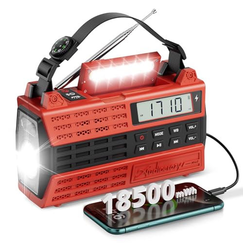 Audiocrazy - Notfall-Wetterradio, 5000mAh/18500mWh, Solar Kurbelradio AM/FM/Bluetooth NOAA für Survival, Type-C Ladegerät, 3 LED Taschenlampe, Leselampe, f Audiocrazy - Notfall-Wetterradio, 5000mAh/18500mWh, Solar Kurbelradio AM/FM/Bluetooth NOAA für Survival, Type-C Ladegerät, 3 LED Taschenlampe, Leselampe, f von Audiocrazy