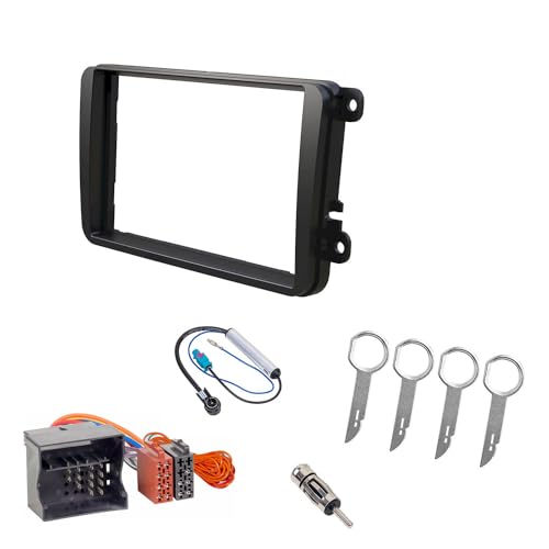 Audioproject A110 - Radioblende Set 2-DIN kompatibel für VW Golf 5 6 Polo 6R Passat Touran Caddy T5 Skoda Seat - Auto-Radio Blende Doppel-DIN Radio-Adapter Quadlock Antennen-Adapter Entriegelung von Audioproject