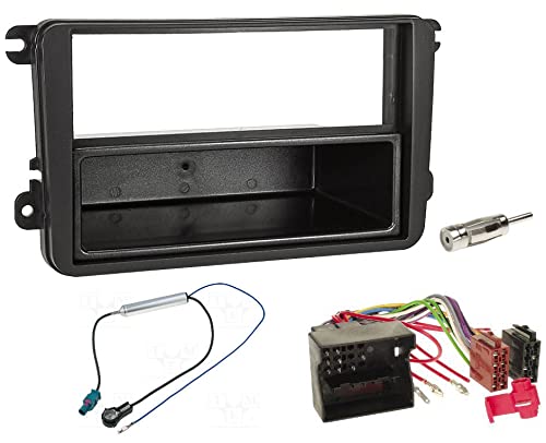 Audioproject A123 - Autoradio Einbau Set kompatibel für VW Golf V Touran Passat 3C Caddy Skoda Octavia Seat Radioblende Radioadapter 2 x Antennenadapter Fakra ISO DIN Fach von Audioproject