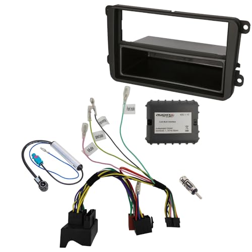 Audioproject A123 - CanBus Autoradio Einbau Set kompatibel für VW Golf V Touran Passat 3C Caddy Skoda Octavia Seat Radioblende Radioadapter 2 x Antennenadapter Fakra ISO DIN Fach von Audioproject