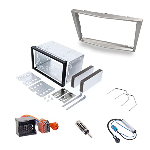 Audioproject A452 - Autoradio Radioblende Set Doppel DIN kompatibel mit OPEL Corsa D Astra H Zafira B Tigra Antara Vivaro 2-DIN Metall Einbauschacht Radioadapter Antennenadapter Silber von Audioproject