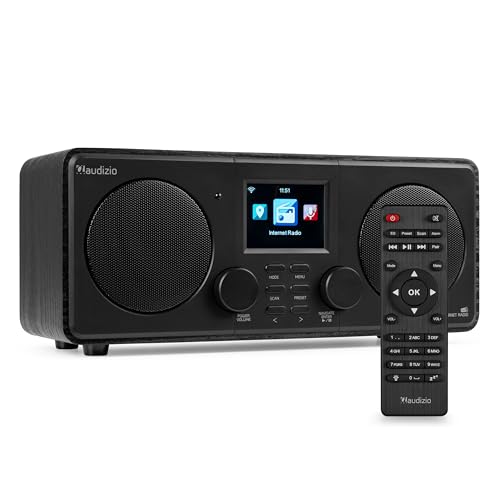 Audizio Foza - Internetradio WLAN, DAB Radio mit Bluetooth, Fernbedienung, 50 Watt, FM, AUX in, USB, MP3, Kopfhörer Anschluss, DAB Plus Radio, Küchenradio, Dual Alarm, Sleeptimer - Schwarz Audizio Foza - Internetradio WLAN, DAB Radio mit Bluetooth, Fernbedienung, 50 Watt, FM, AUX in, USB, MP3, Kopfhörer Anschluss, DAB Plus Radio, Küchenradio, Dual Alarm, Sleeptimer - Schwarz von Audizio