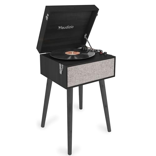 Audizio Fremont - Plattenspieler Retro, Schallplattenspieler mit Lautsprecher und Bluetooth In & Out, Plattenspieler Ständer, Retro Vinyl Player für 7’’, 10’’, 12" Schallplatten - Holz von Audizio