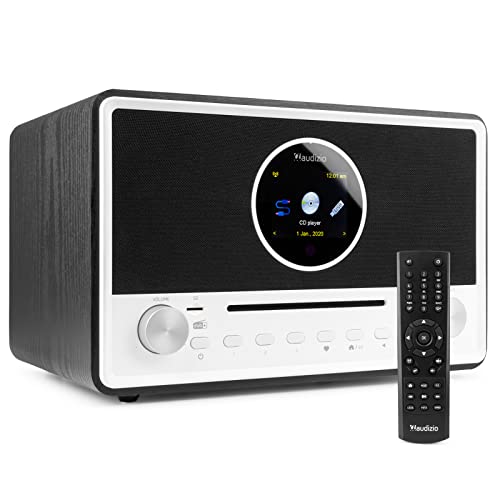 Audizio Lucca Stereo DAB Radio mit CD-Player, Internetradio, Bluetooth und MP3-Player, kristallklarer Sound, stilvolles Retro Design im Holzgehäuse, Radiospeicher, Display, Fernbedienung, Schwarz von Audizio