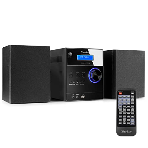 Audizio Metz DAB Radio mit CD, Bluetooth, MP3 Player, Fernbedienung, UKW, Aux Eingang, Radio Wecker, 30 Watt Stereoanlage Kompaktanlage, DAB Plus Radio Schwarz von Audizio