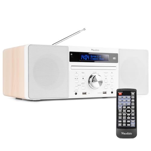 Audizio Prato - DAB Radio mit CD Player, MP3-Player, Bluetooth Radio, USB, DAB+, FM-UKW, Fernbedienung, Sleeptimer, Stereo HiFi DAB Plus Radio, Kompaktanlage mit Weckfunktion, Weiß von Audizio