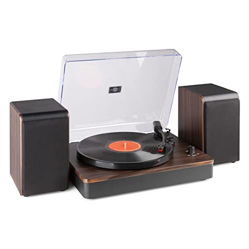 Audizio RP330D Vinyl Plattenspieler mit externen Lautsprechern Set, Plattenspieler Bluetooth Vinyl Player, Schallplattenspieler Retro modernes Design, Record Player Braun für Zuhause von Audizio