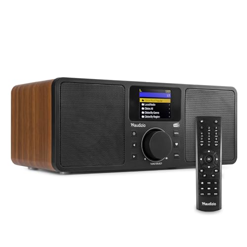 Audizio Rome, DAB Plus und Internetradio mit Bluetooth, WLAN LAN, Fernbedienung, Line-in, Line-Out, 2 x 25 Watt Stereo-Lautsprecher, UKW, 99 Speicherplätze, Alarm, Sleeptimer - Holz Braun von Audizio