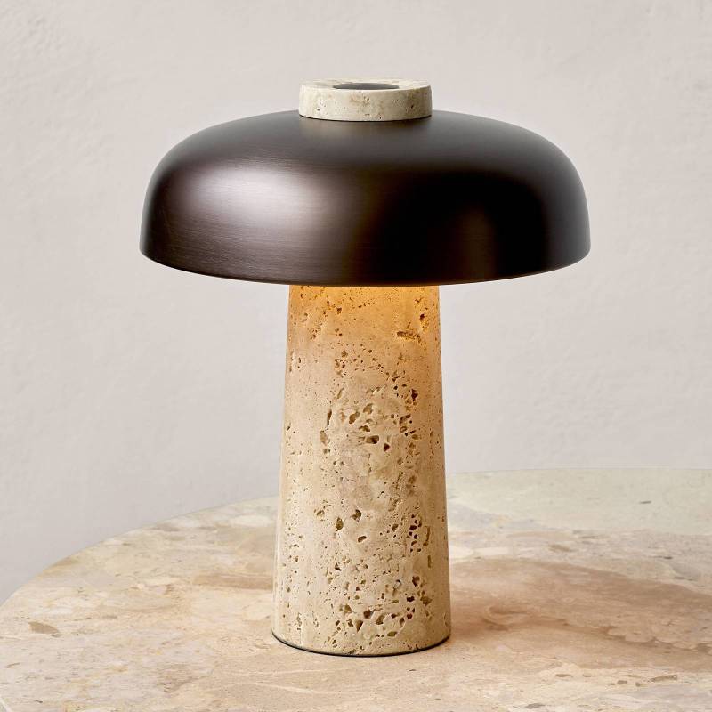 Audo LED-Tischleuchte Reverse, bronze, Travertin, Höhe 30 cm von Audo Copenhagen