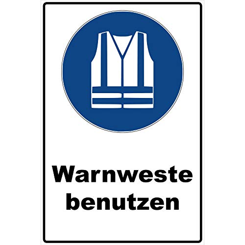 Schild Warnweste benutzen Schild Gebotszeichen blau 30 x 20 x 0,3 cm Hartschaumplatte von Aufklebo