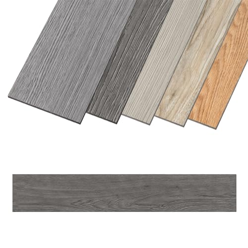 Aufun PVC Bodenbelag Vinylboden Selbstklebend 18 Stück 2.51m², Holzmaserung Bodenfliesen mit Holz-Optik, Vinyl Klebefliesen Wasserfest Rutschfest für Küche, Wohnzimmer, Balkon(Dunkelgrau oak) von AufuN