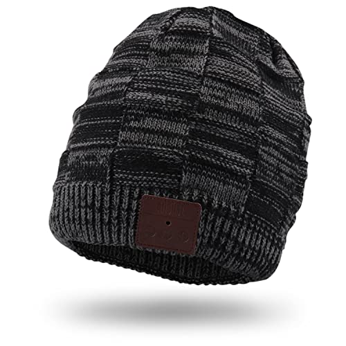 August Bluetooth Mütze Geschenke für Männer und Frauen EPA25 - wiederaufladbare Unisex Beanie mit Musik waschbare Strickmütze mit Bluetooth Kopfhörer perfekt zum Laufen Wandern Joggen – Schwarz/Grau von August