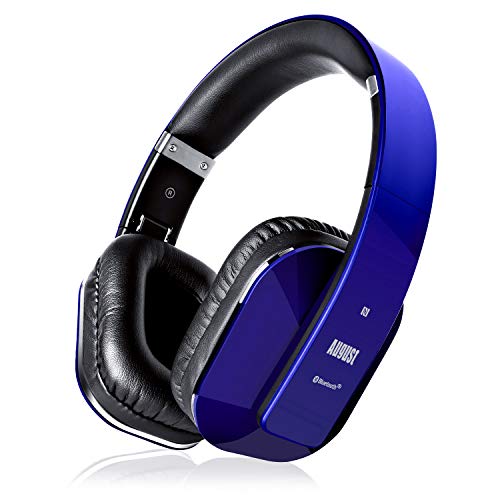 August EP650 - Bluetooth Kopfhörer v4.2 NFC mit aptX Low Latency - Stereo Over Ear Headphones mit August Audio App kabellose Kopfhörer mit Mikrofon für Freisprecher tiefer Bass 15h Akku (Blau) von August