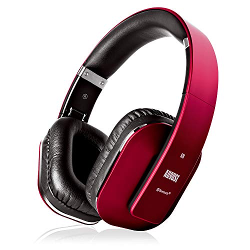 August EP650 - Bluetooth Kopfhörer v4.2 NFC mit aptX Low Latency - Stereo Over Ear Headphones mit August Audio App kabellose Kopfhörer mit Mikrofon für Freisprecher tiefer Bass 15h Akku (Rot) von August