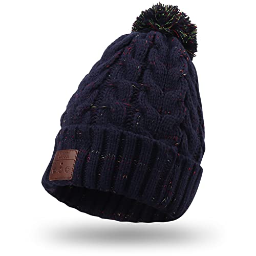 August EPA30 – Bluetooth Mütze mit Bommel – Winter Beanie mit Bluetooth Stereo Kopfhörer, Mikrofon, Freisprechen und integriertem Akku – für Damen, Herren, Kinder (Unisex, Einheitsgröße) - Farbe: Blau von August