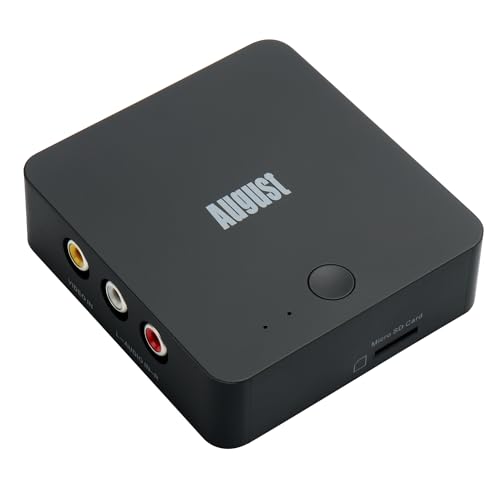 Video Audio Grabber ohne PC Plug&Play - August VGB400 - Konverter zum Digitalisieren von VHS Hi8 Kassetten Camcorder, Video Wandler mit RCA Kabel - Ausgabe über HDMI Record auf Micro SD/USB Max. 64GB von August