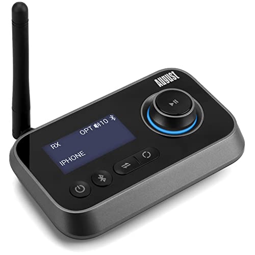 Bluetooth 5.0 Audio Sender Empfänger 2 in 1 für TV PC Kopfhörer HiFi Lautsprecher August MR280 Adapter mit Bypass Low Latency Multipoint Lautstärkeregelung Optical RCA 3.5 Aux USB-C für 2 Geräte von August