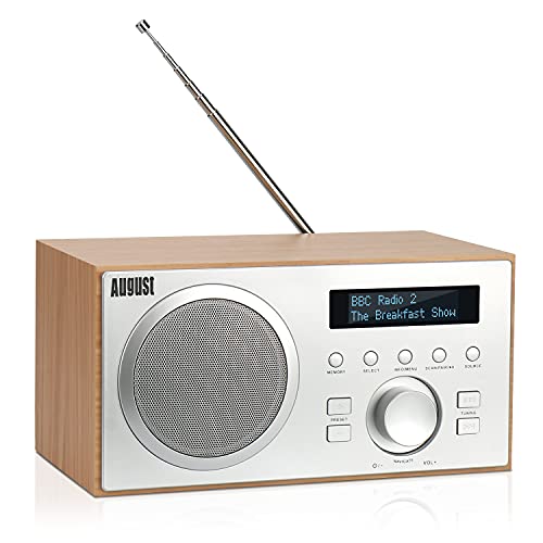 DAB+/FM Radio mit Bluetooth-August MB420-Digitales Küchenradio mit Holzgehäuse mit RDS-Funktion 60 Presets Hifi Lautsprecher 5W - Radiowecker mit Sleeptimer Alarm Snooze - USB/Aux-In/Aux-Out von August