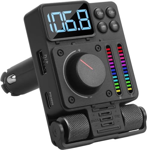 FM Bluetooth 5.3 Transmitter Auto Radio Adapter - August CR235 - Freisprecheinrichtung mit Siri/Google Assistant Bass&Höhen - 30W PD Schnelles Autoladegerät USB Stick Mikrofon MP3 Player FM Tuned von August