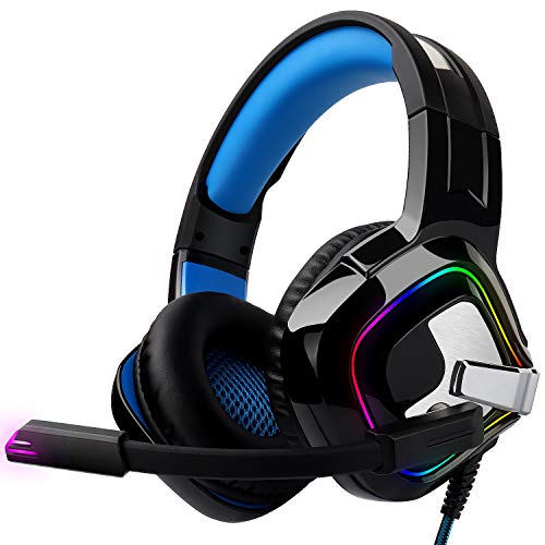 Gaming Kopfhörer für PC/PS4/Mac – August EPG100 – Stereo Gaming Headset mit RGB-LED Licht Rauschunterdrückung Mikrofon 50mm Treiber Flip-Stummschaltung 4D Surround Sound 3,5mm Kabel–für Xbox One von August
